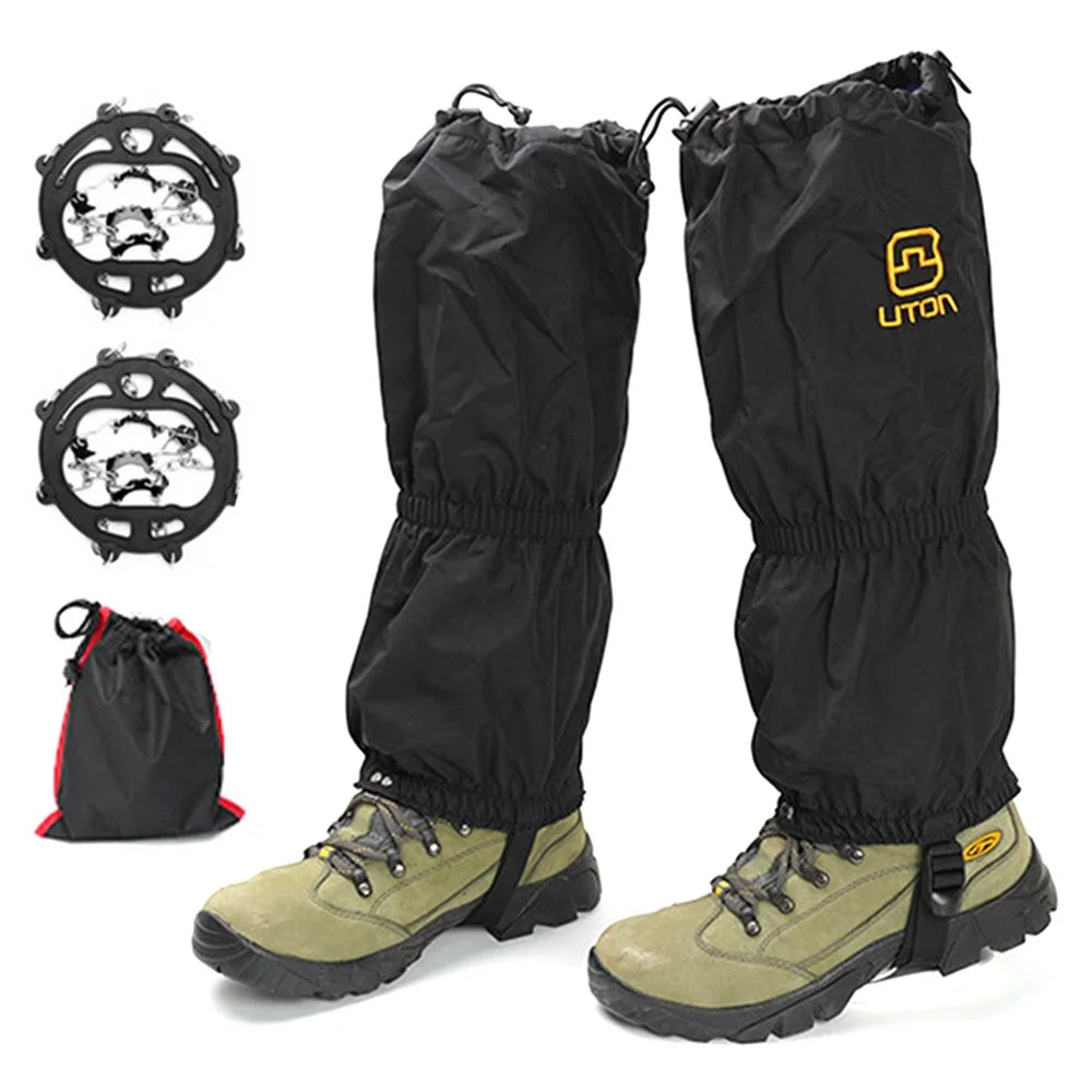 AOTU 1 Pair Anti-slip TPE+Manganese Steel Crampons + 210D Oxford Cloth Leg Gaiters Snow Walking Shoes Accessories - 1