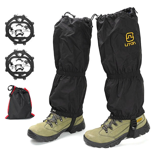 AOTU 1 Pair Anti-slip TPE+Manganese Steel Crampons + 210D Oxford Cloth Leg Gaiters Snow Walking Shoes Accessories - 1