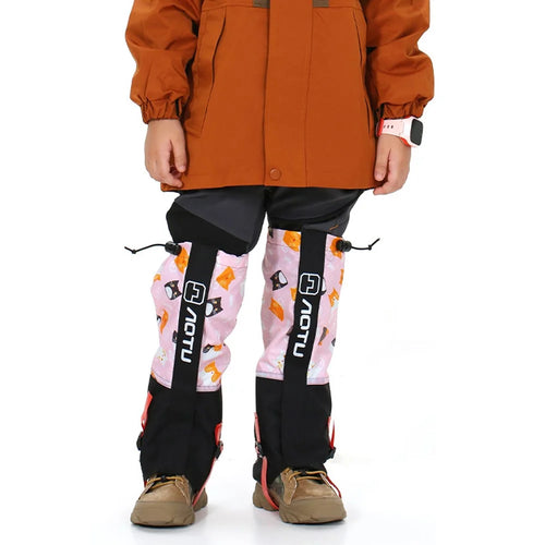 AOTU 1 Pair Waterproof Snow-proof Leg Gaiters Kids Outdoor Climbing Skiing Calf Cover - L / Pink Cat Pattern - 1