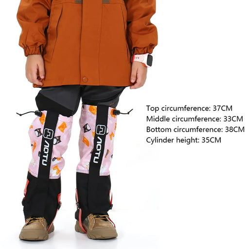 AOTU 1 Pair Waterproof Snow-proof Leg Gaiters Kids Outdoor Climbing Skiing Calf Cover - L / Pink Cat Pattern - 2