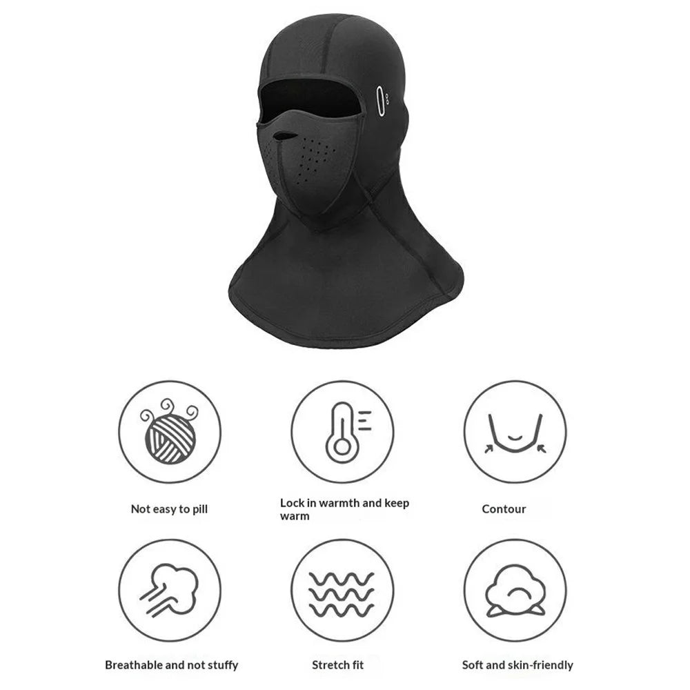 Magnetic Ski Face Mask Fleece Liner Windproof Balaclava Hood for Winter Cycling Skiing - Black - 2
