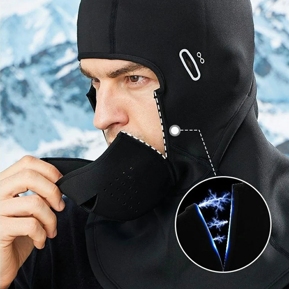 Magnetic Ski Face Mask Fleece Liner Windproof Balaclava Hood for Winter Cycling Skiing - Black - 3