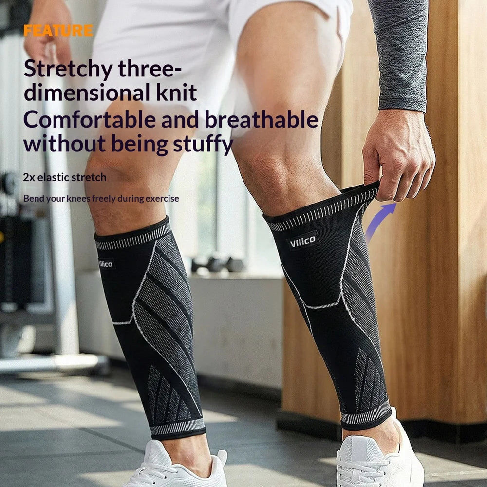 VILICO AB192 1Pc Calf Compression Sleeve Anti-Collision Leg Guard for Running Football Basketball - Black/M - 4
