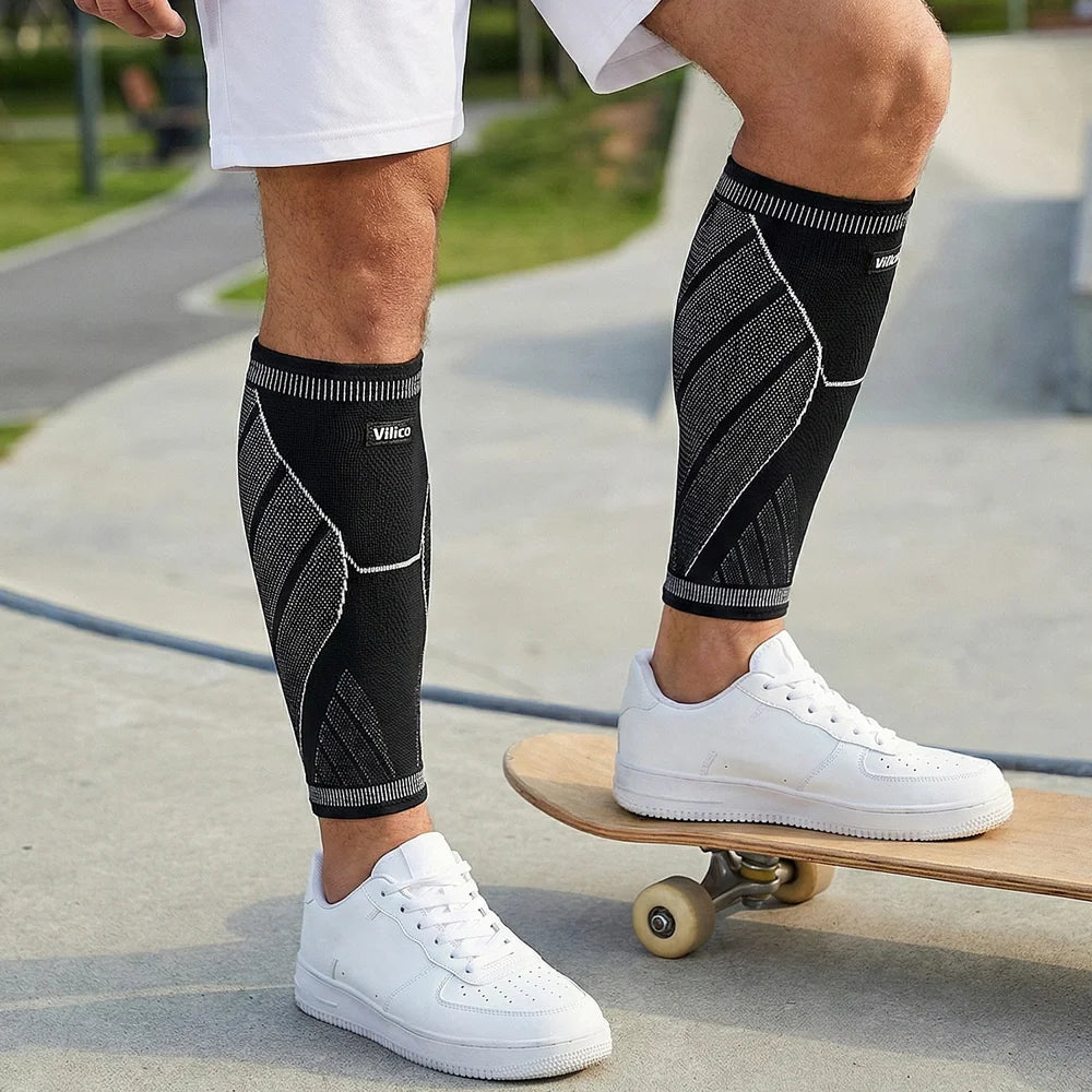 VILICO AB192 1Pc Calf Compression Sleeve Anti-Collision Leg Guard for Running Football Basketball - Black/M - 5