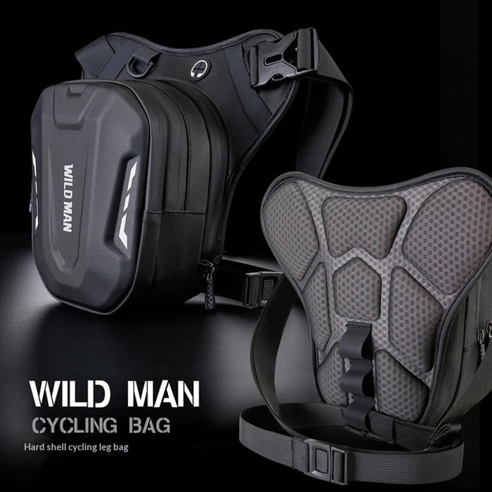 WILD MAN L1 Motorcycle Leg Bag 3L Hard Shell Waist Pack Tactical Thigh Bag for Cycling Riding - Black - 2