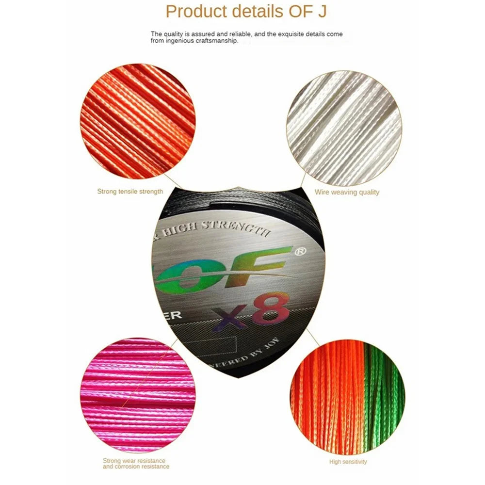 JOF 100m 0.8# High Strength PE 8 Strand Fishing Line Anti-bite Braided Fishing Wire - Black - 6