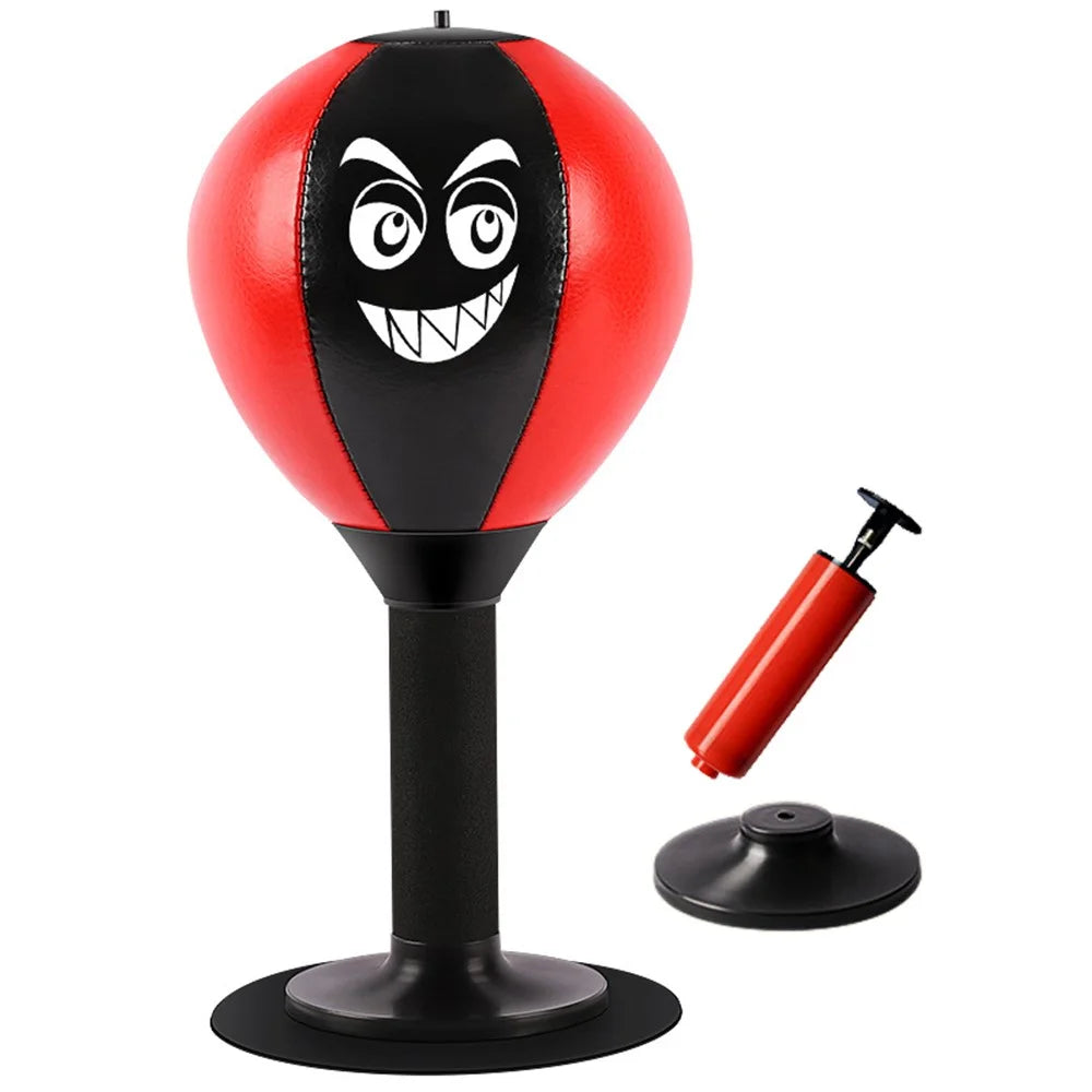 AIBEIJIAN Desktop PU Leather Punching Speed Ball Kids Adult Stress Relief Boxing Punch Ball - Black+Red - 1
