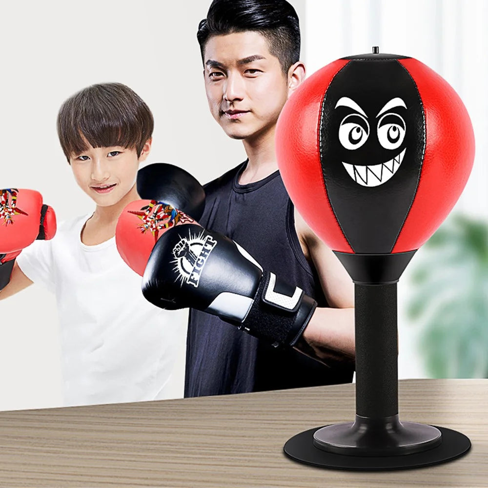 AIBEIJIAN Desktop PU Leather Punching Speed Ball Kids Adult Stress Relief Boxing Punch Ball - Black+Red - 4
