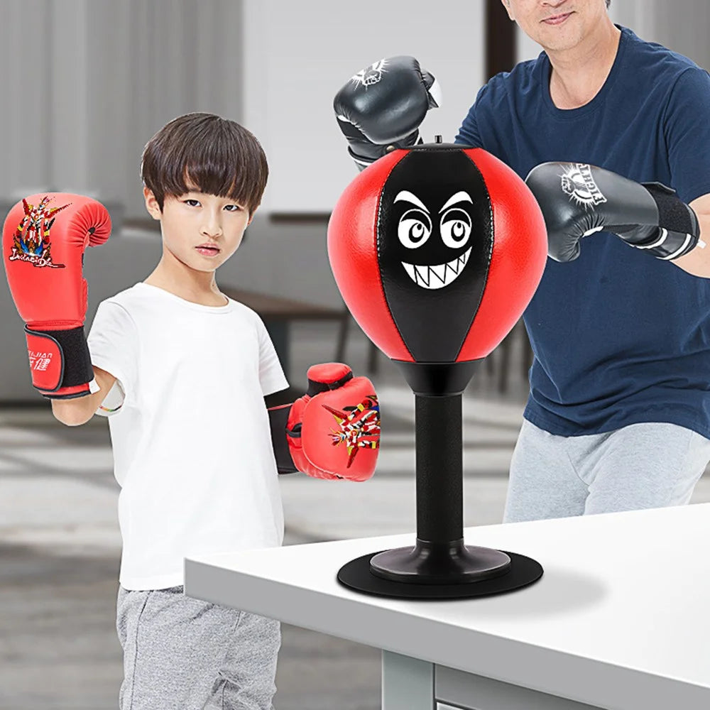 AIBEIJIAN Desktop PU Leather Punching Speed Ball Kids Adult Stress Relief Boxing Punch Ball - Black+Red - 5