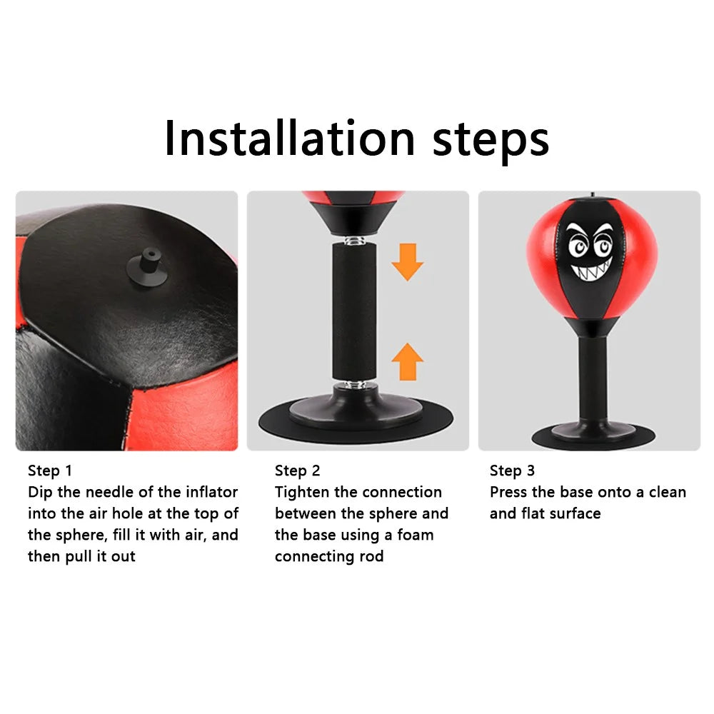 AIBEIJIAN Desktop PU Leather Punching Speed Ball Kids Adult Stress Relief Boxing Punch Ball - Black+Red - 6
