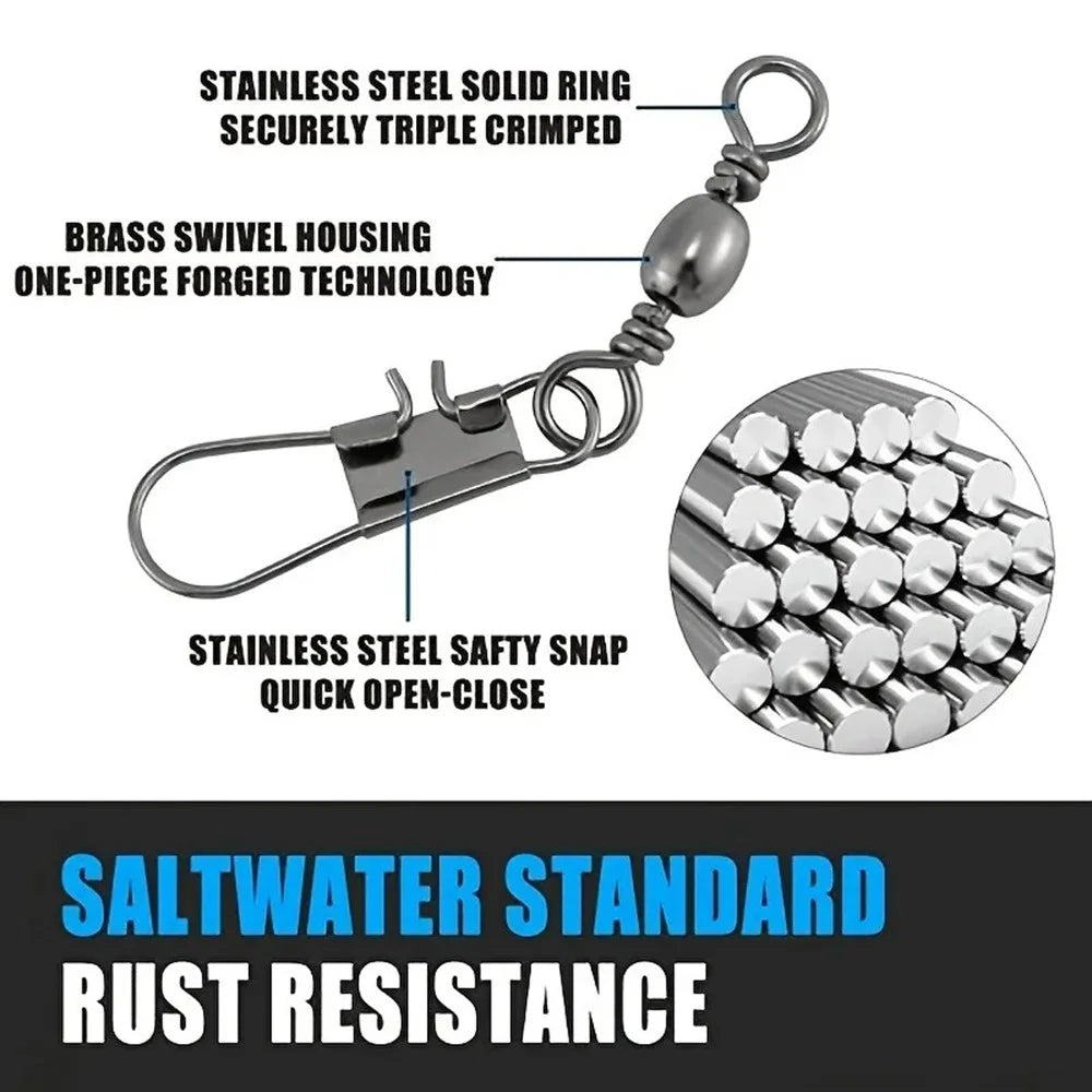 100Pcs / Box Metal Fishing Rolling Ball Bearing Barrel Swivels Safety Snap Connector Fishing Accessories - 5