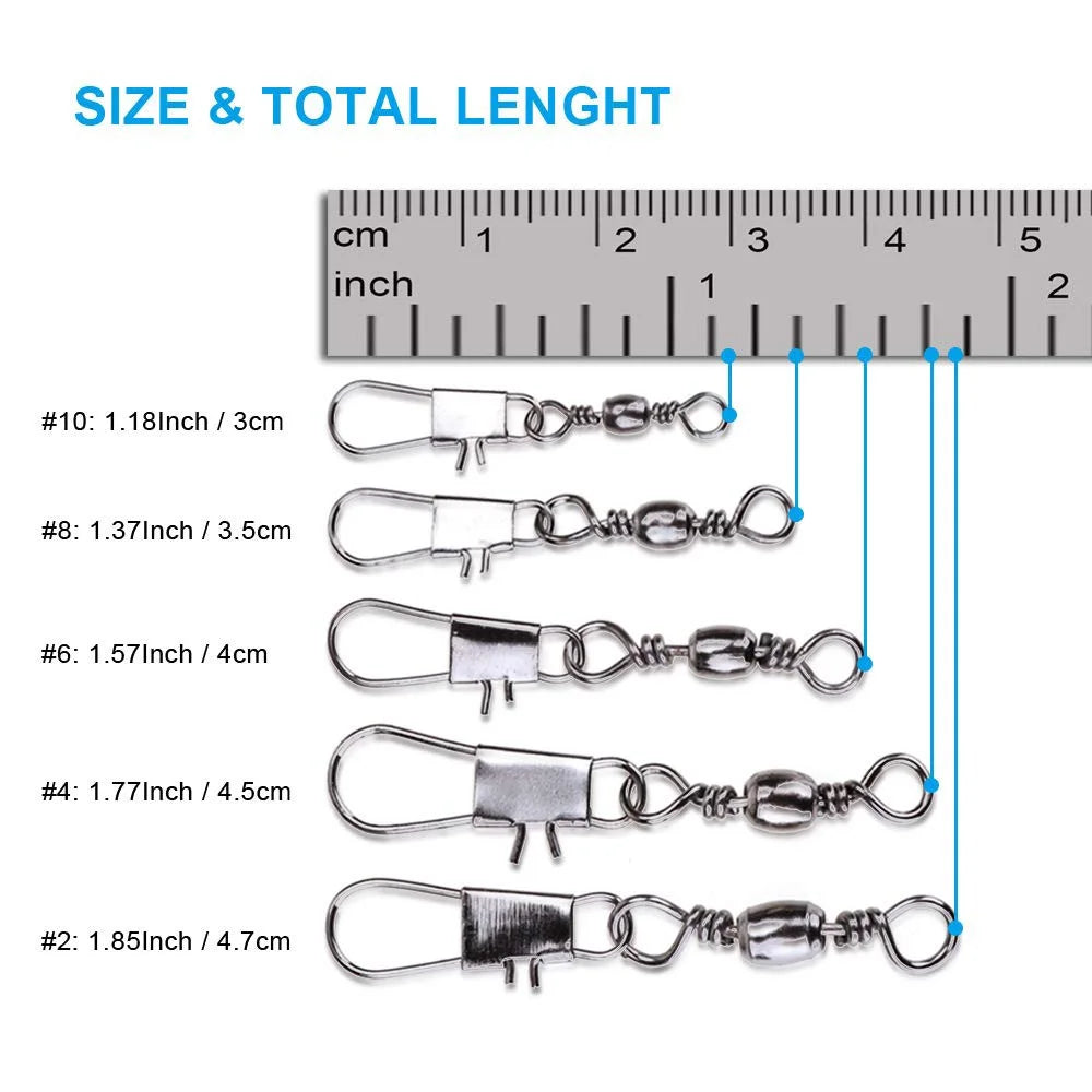 100Pcs / Box Metal Fishing Rolling Ball Bearing Barrel Swivels Safety Snap Connector Fishing Accessories - 6