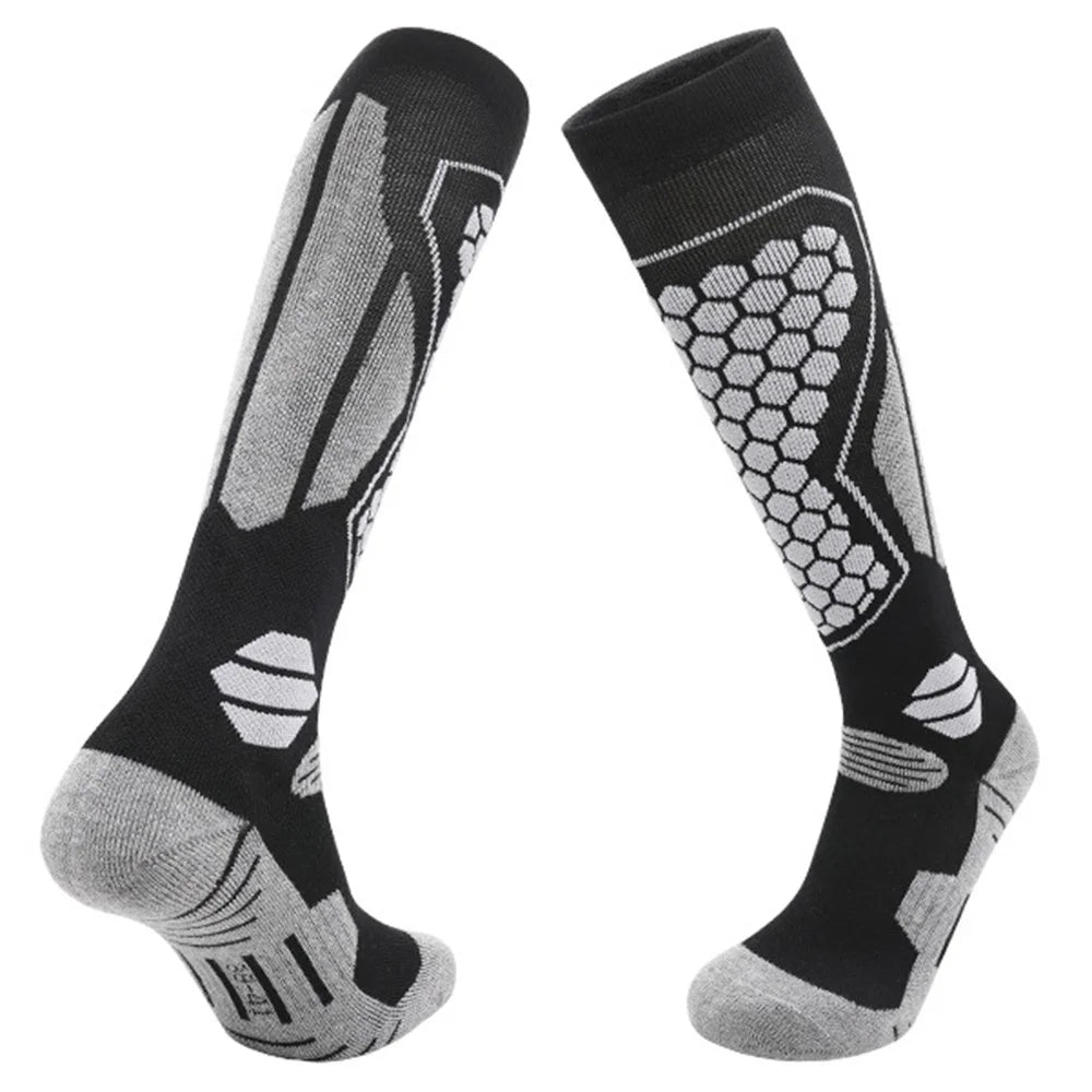 RONYUESS 8208 1 Pair Ski Socks Winter Thicken Compression High Tube Snowboard Socks for Men Women, Size M: 34-38 - Black / Grey - 1