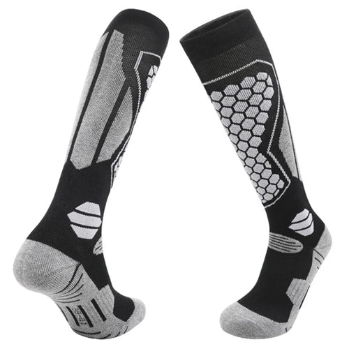 RONYUESS 8208 1 Pair Ski Socks Winter Thicken Compression High Tube Snowboard Socks for Men Women, Size M: 34-38 - Black / Grey - 1