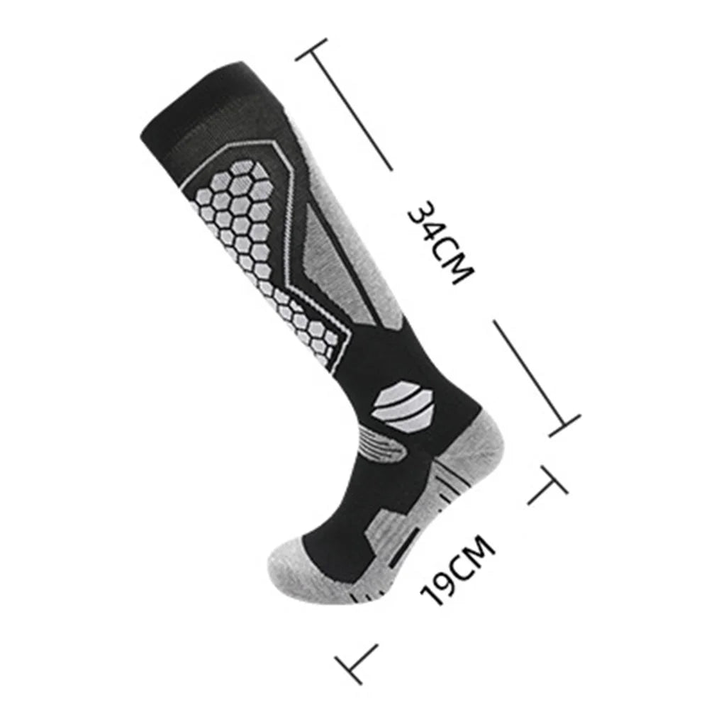 RONYUESS 8208 1 Pair Ski Socks Winter Thicken Compression High Tube Snowboard Socks for Men Women, Size M: 34-38 - Black / Grey - 5