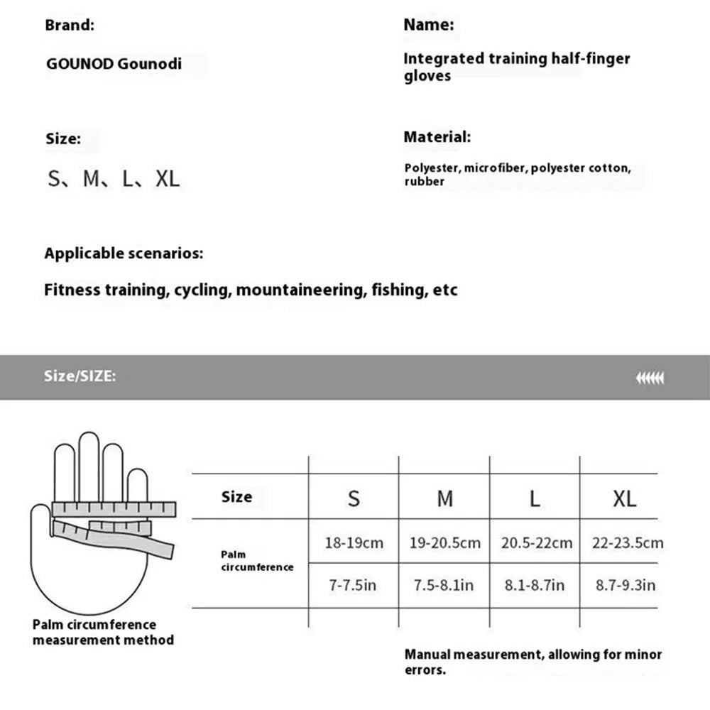 GOUNOD GL058 Non Slip Thickened Palm Protection Half Finger Gloves for Weightlifting Gym Fitness , Black / Size S - 7