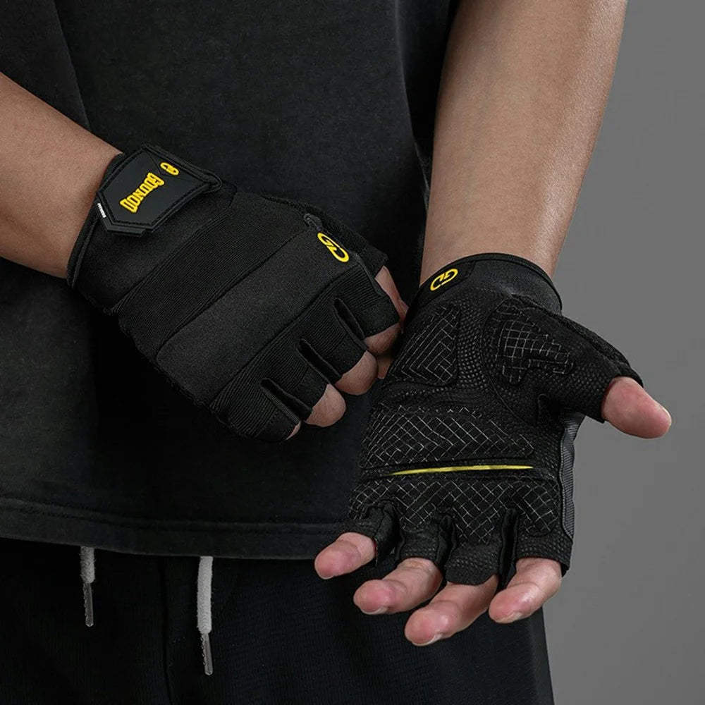 GOUNOD GL058 Non Slip Thickened Palm Protection Half Finger Gloves for Weightlifting Gym Fitness , Black / Size L - 6