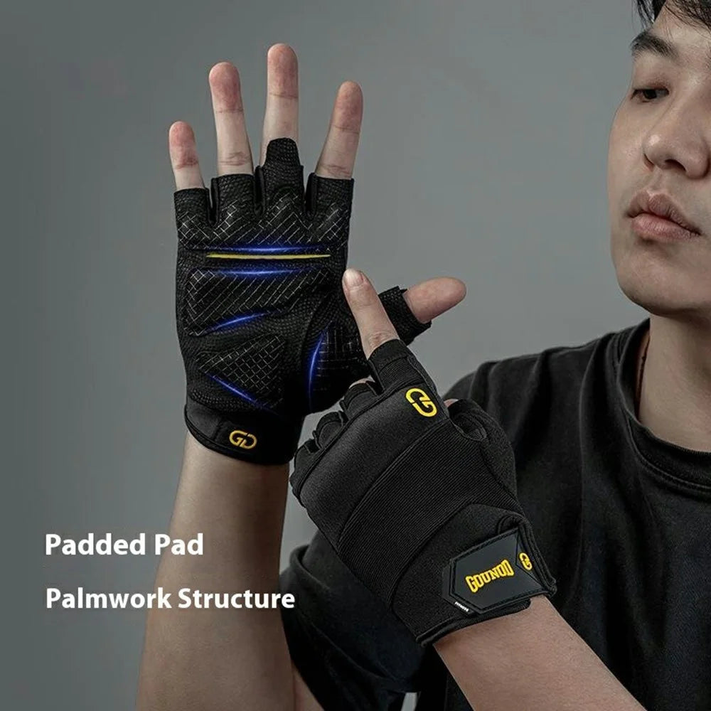 GOUNOD GL058 Non Slip Thickened Palm Protection Half Finger Gloves for Weightlifting Gym Fitness , Black / Size XL - 2