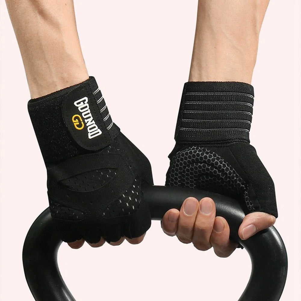 GOUNOD GL040 Non Slip Weightlifting Gloves Breathable Half Finger Fitness Gloves Size M - Black - 6