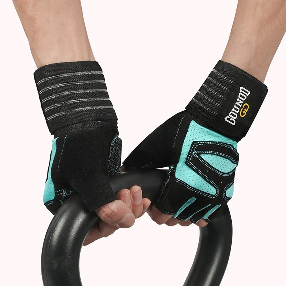 GOUNOD GL040 1 Pair Fitness Gloves for Adults L Size Half Finger Workout Weightlifting Gloves - Blue - 6