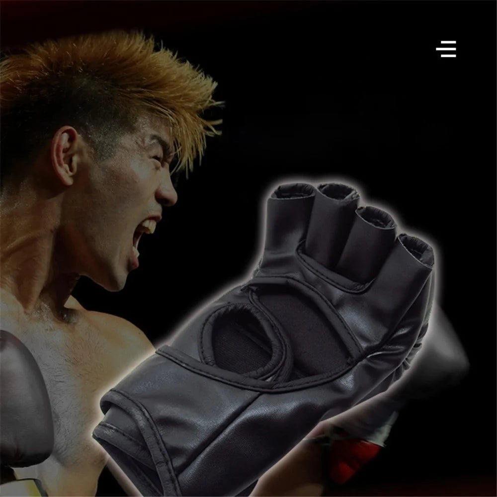 NUOCHEN 1 Pair Boxing Gloves Half Finger Training Gloves Kickboxing Sparring MMA Gloves - Black / L / XL - 2