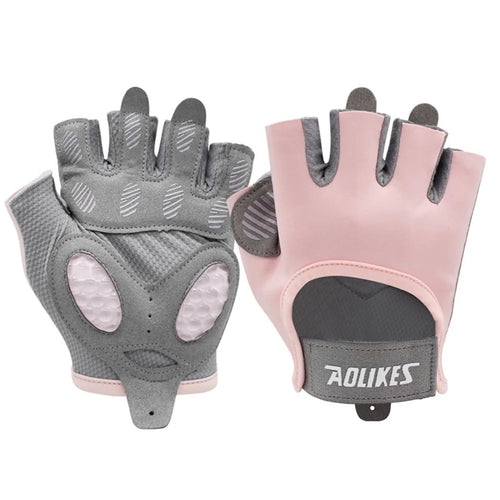 AOLIKES HS-121 1 Pair Breathable Workout Gloves Liquid Silicone Pad Palm Protection Gym Gloves Non-slip Grip Weight Lifting Half Finger Gloves - Pink / S - 1