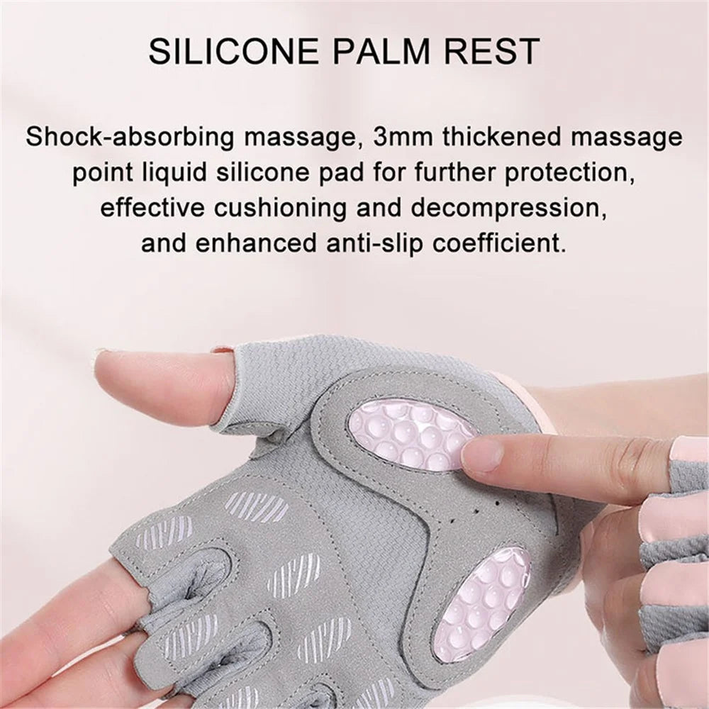 AOLIKES HS-121 1 Pair Breathable Workout Gloves Liquid Silicone Pad Palm Protection Gym Gloves Non-slip Grip Weight Lifting Half Finger Gloves - Pink / S - 2