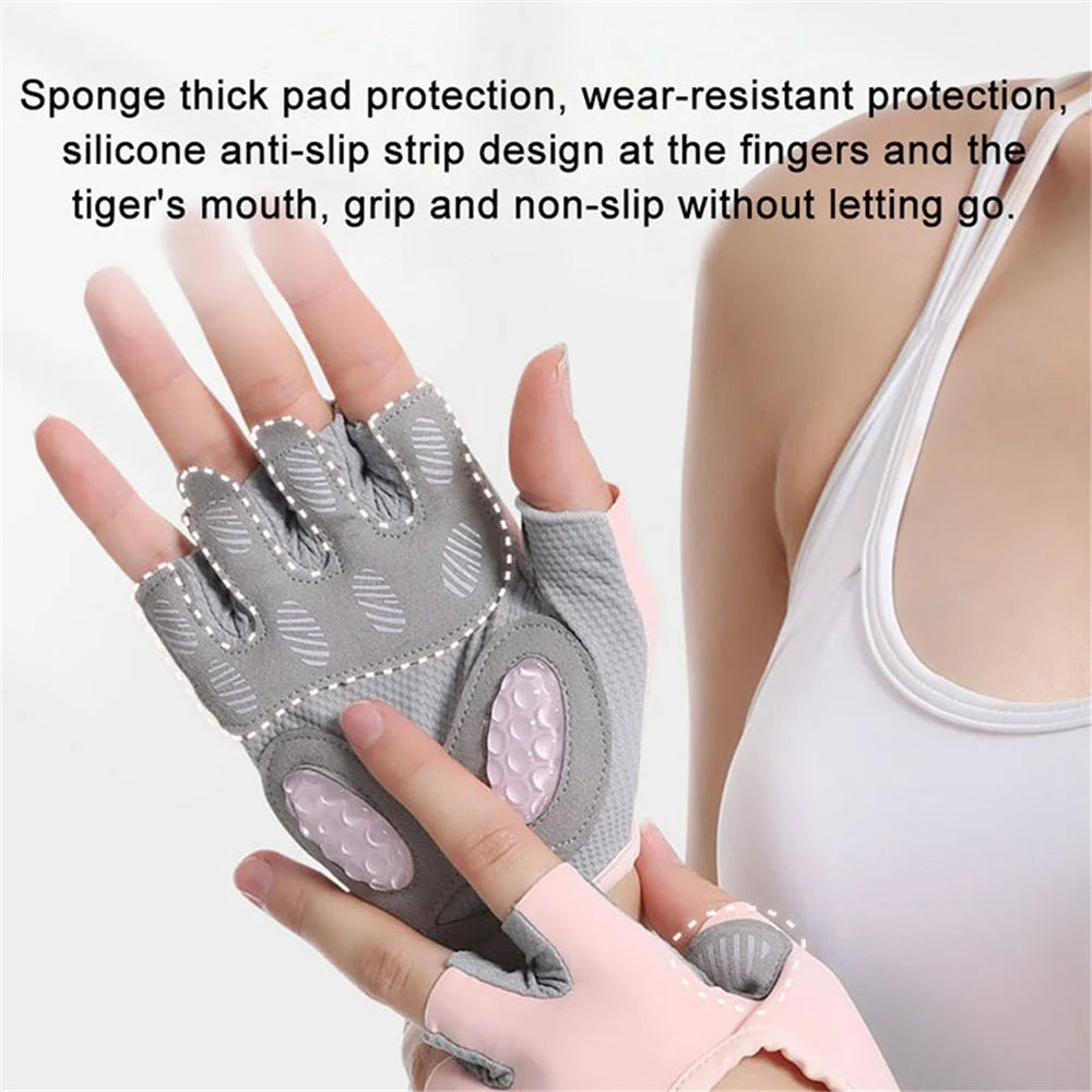 AOLIKES HS-121 1 Pair Breathable Workout Gloves Liquid Silicone Pad Palm Protection Gym Gloves Non-slip Grip Weight Lifting Half Finger Gloves - Pink / S - 3