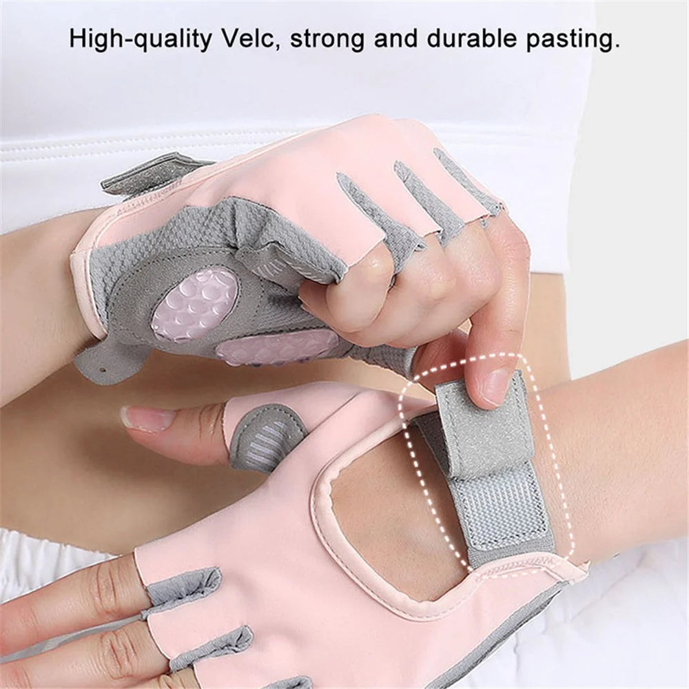 AOLIKES HS-121 1 Pair Breathable Workout Gloves Liquid Silicone Pad Palm Protection Gym Gloves Non-slip Grip Weight Lifting Half Finger Gloves - Pink / S - 4