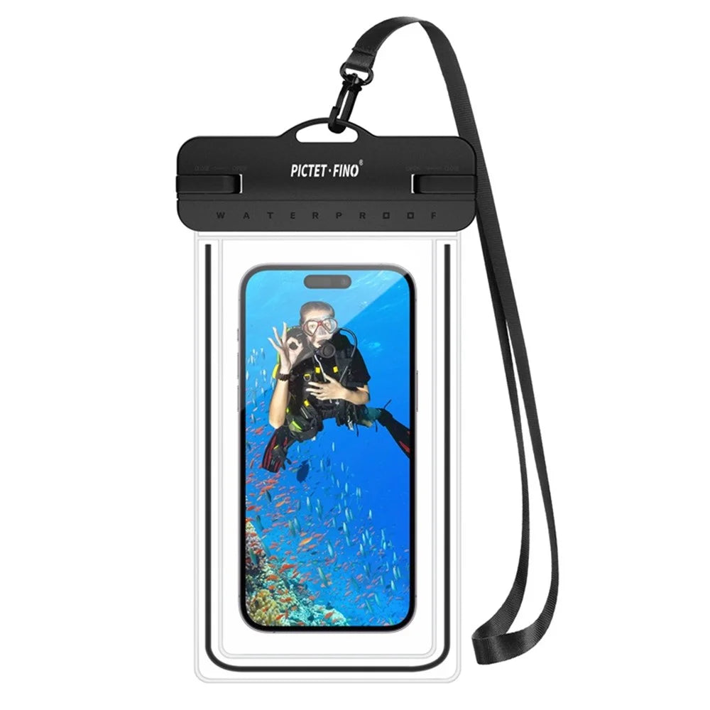 PICTET.FINO RH12 Large IPX8 Waterproof Phone Pouch for Under 8.2-inches Mobile Phone Dry Bag with Strap - Black - 2