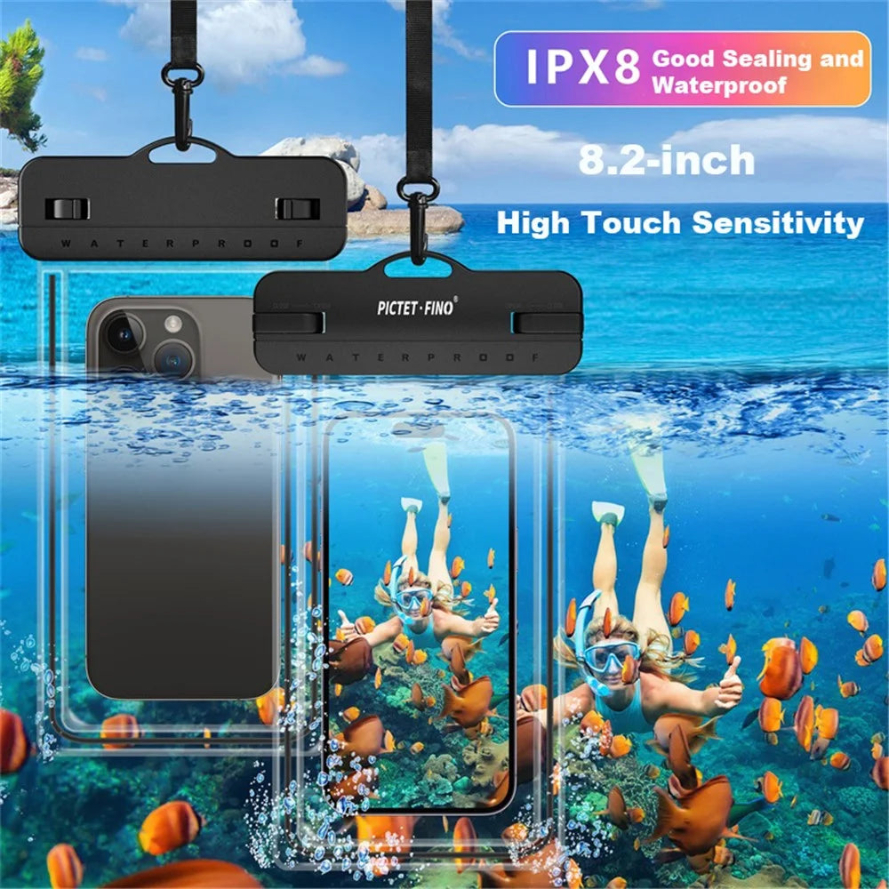 PICTET.FINO RH12 Large IPX8 Waterproof Phone Pouch for Under 8.2-inches Mobile Phone Dry Bag with Strap - Black - 3