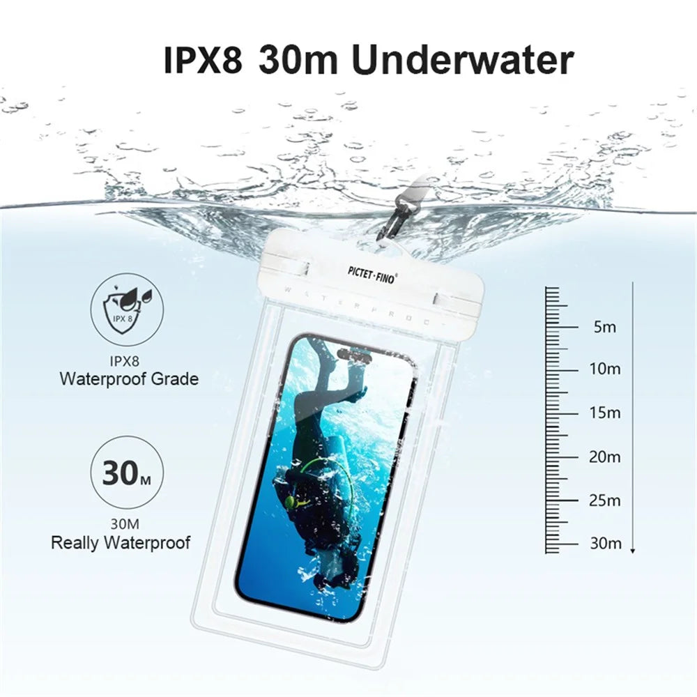 PICTET.FINO RH12 Large IPX8 Waterproof Phone Pouch for Under 8.2-inches Mobile Phone Dry Bag with Strap - Black - 5
