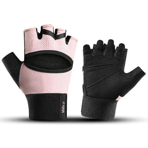 VILICO A0134 1 Pair Anti Slip Half Finger Workout Gloves Breathable Training Sports Gloves - Pink / S - 1