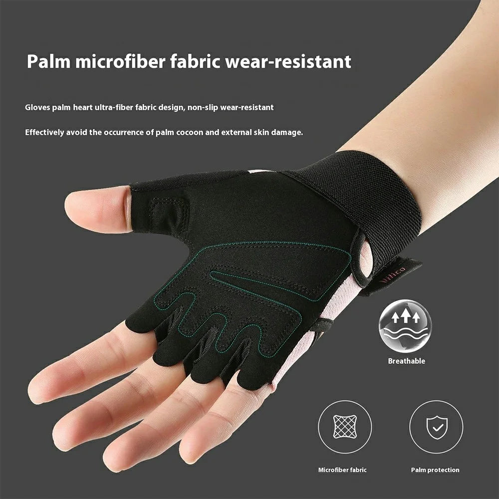 VILICO A0134 1 Pair Anti Slip Half Finger Workout Gloves Breathable Training Sports Gloves - Pink / S - 3