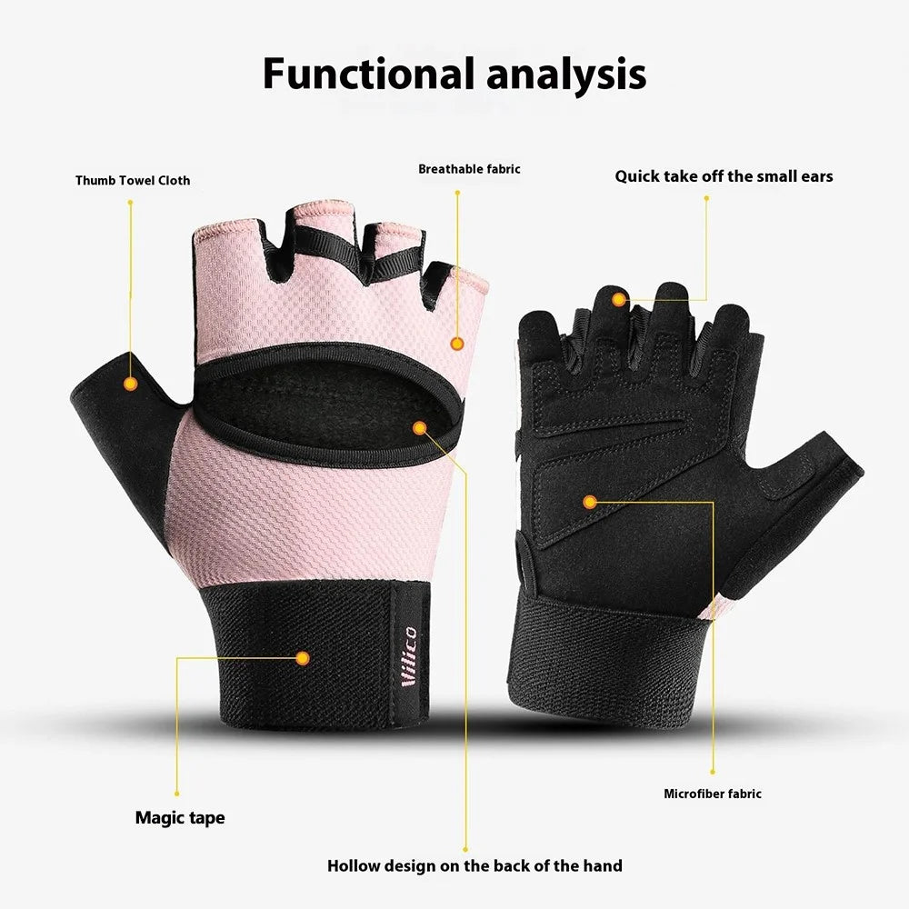 VILICO A0134 1 Pair Anti Slip Half Finger Workout Gloves Breathable Training Sports Gloves - Pink / S - 4