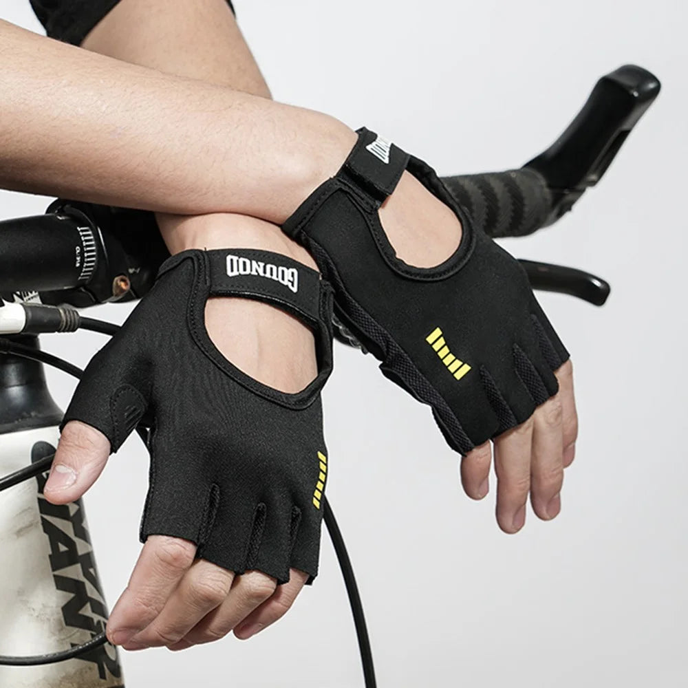 GOUNOD GL069 Shock Absorbing Cycling Gloves for Outdoor Sports Open Back Half Finger Mittens - Black / S - 4