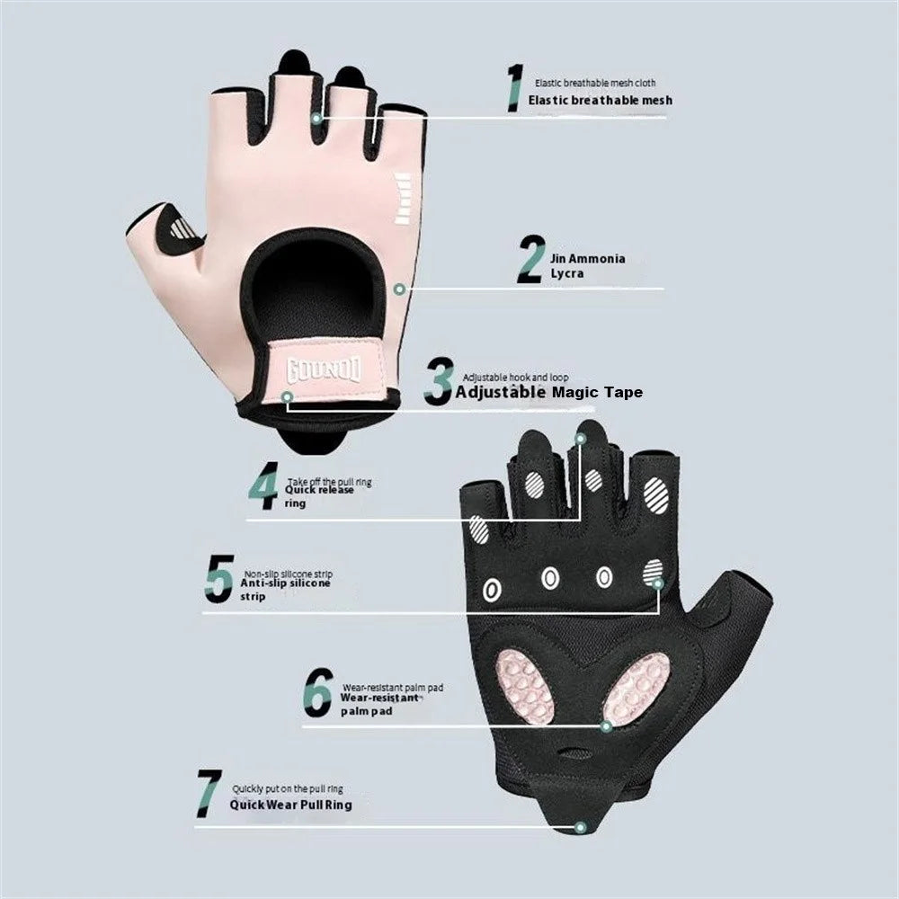 GOUNOD GL069 Shock Absorbing Cycling Gloves for Outdoor Sports Open Back Half Finger Mittens - Black / S - 6