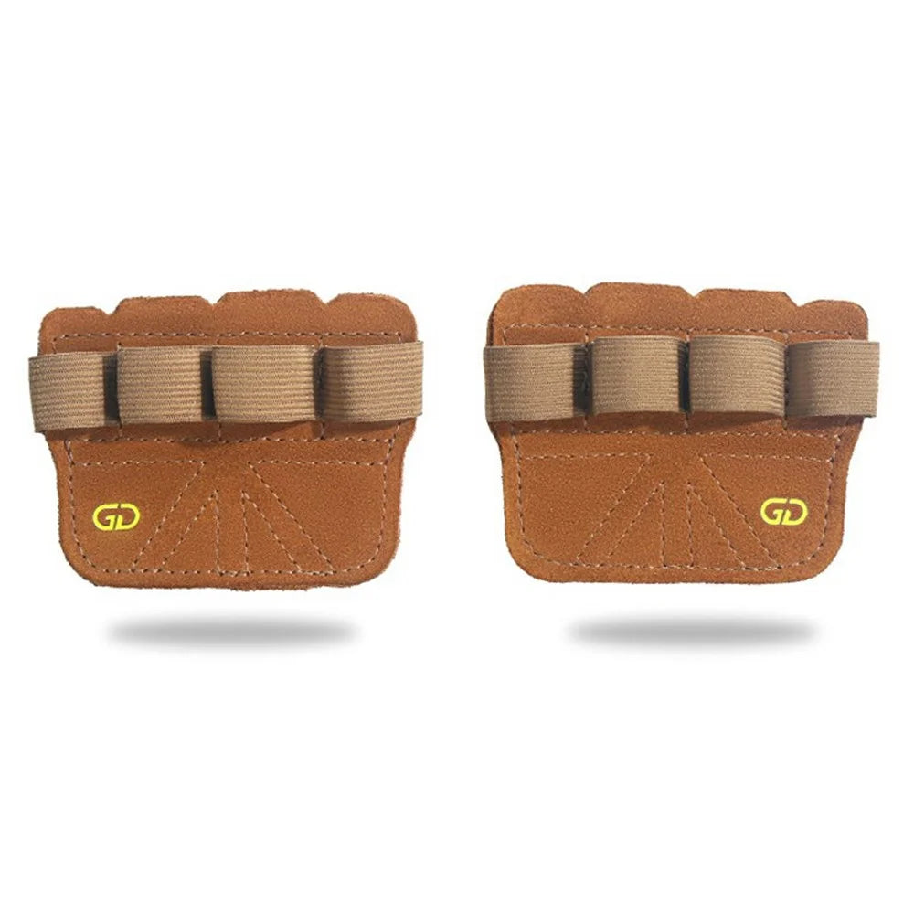 GOUNOD GL062 1 Pair Adults Weightlifting Palm Guard Anti Slip 4 Finger Double Layer Cowhide Palm Protection Pad - Brown - 1