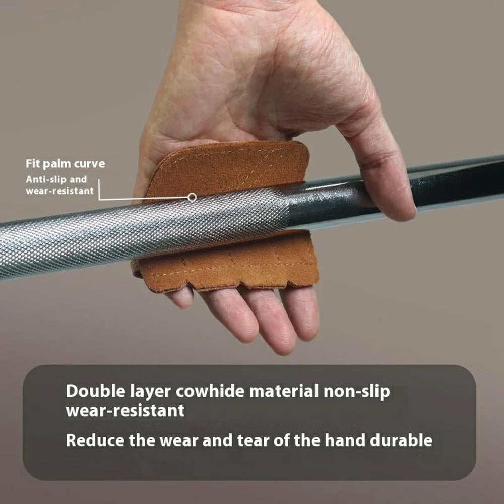 GOUNOD GL062 1 Pair Adults Weightlifting Palm Guard Anti Slip 4 Finger Double Layer Cowhide Palm Protection Pad - Brown - 2