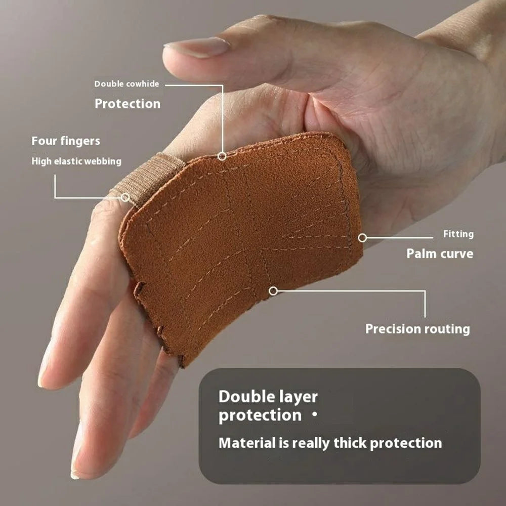 GOUNOD GL062 1 Pair Adults Weightlifting Palm Guard Anti Slip 4 Finger Double Layer Cowhide Palm Protection Pad - Brown - 3