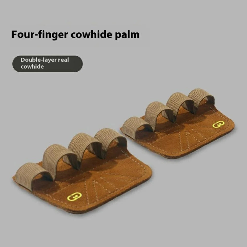 GOUNOD GL062 1 Pair Adults Weightlifting Palm Guard Anti Slip 4 Finger Double Layer Cowhide Palm Protection Pad - Brown - 4