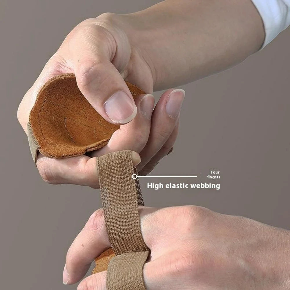 GOUNOD GL062 1 Pair Adults Weightlifting Palm Guard Anti Slip 4 Finger Double Layer Cowhide Palm Protection Pad - Brown - 5