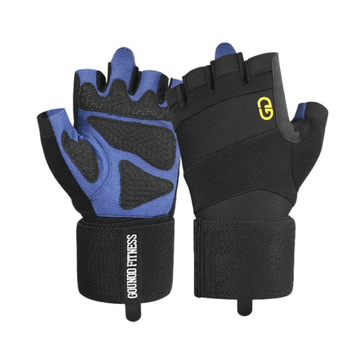 GOUNOD GL059 1 Pair Half Finger Workout Gloves Non Slip Honeycomb Compression Wrist Support Weightlifting Mittens - Blue S - 1