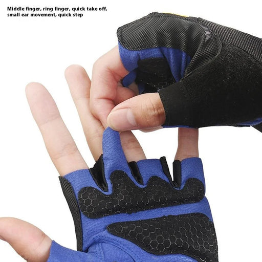 GOUNOD GL059 1 Pair Half Finger Workout Gloves Non Slip Honeycomb Compression Wrist Support Weightlifting Mittens - Blue S - 2