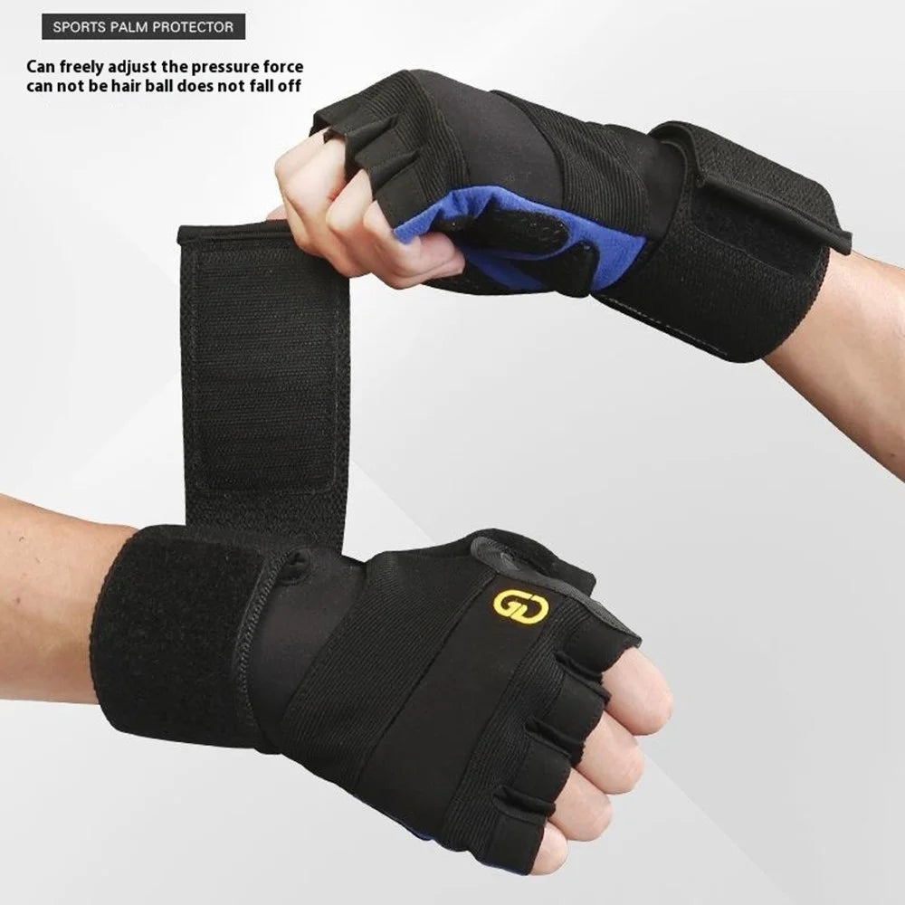 GOUNOD GL059 1 Pair Half Finger Workout Gloves Non Slip Honeycomb Compression Wrist Support Weightlifting Mittens - Blue S - 3