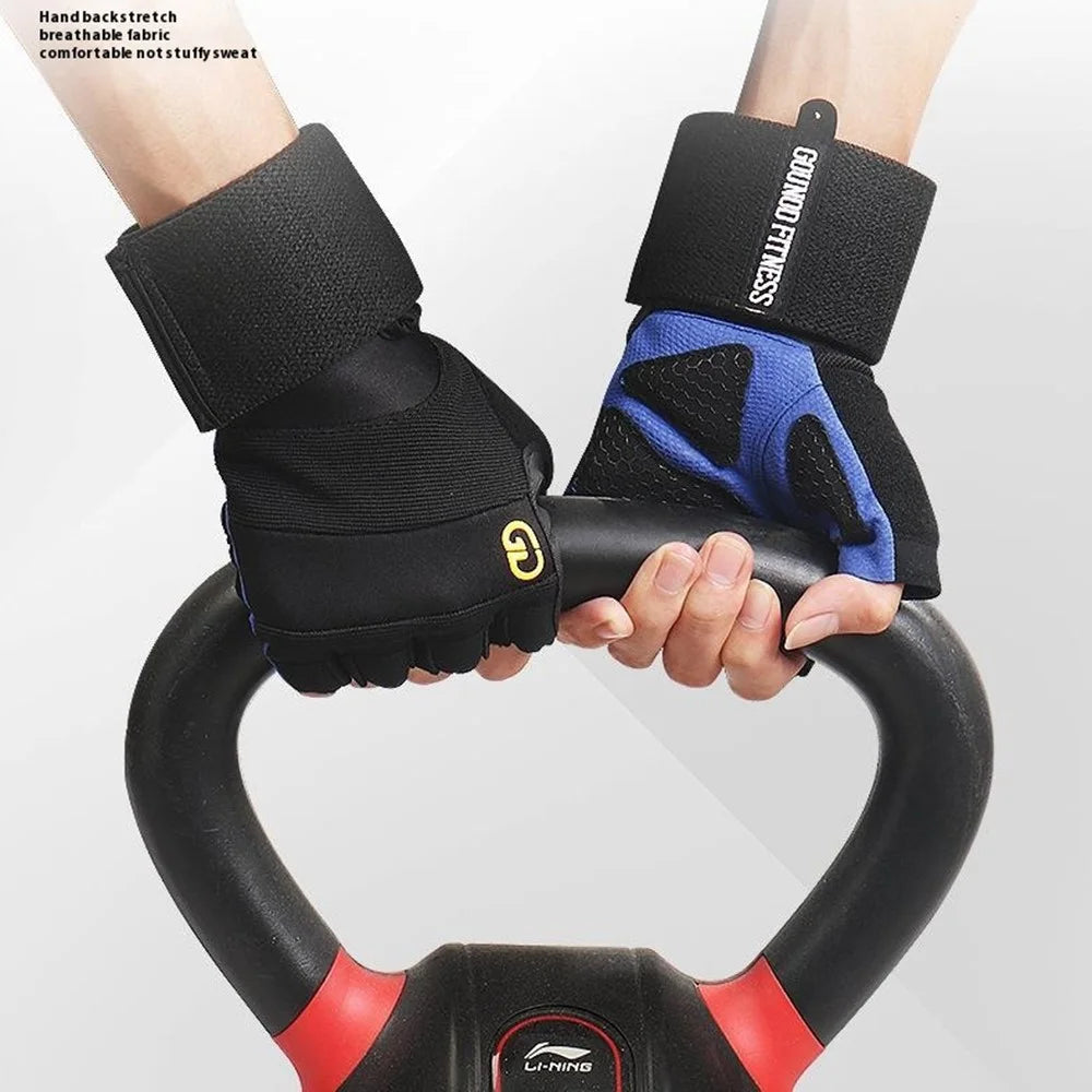 GOUNOD GL059 1 Pair Half Finger Workout Gloves Non Slip Honeycomb Compression Wrist Support Weightlifting Mittens - Blue S - 4