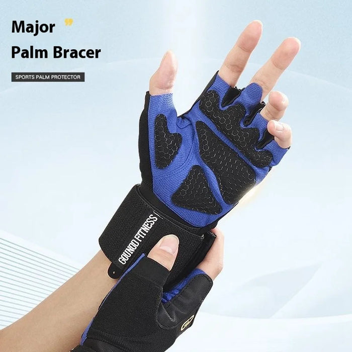 GOUNOD GL059 1 Pair Half Finger Workout Gloves Non Slip Honeycomb Compression Wrist Support Weightlifting Mittens - Blue S - 6