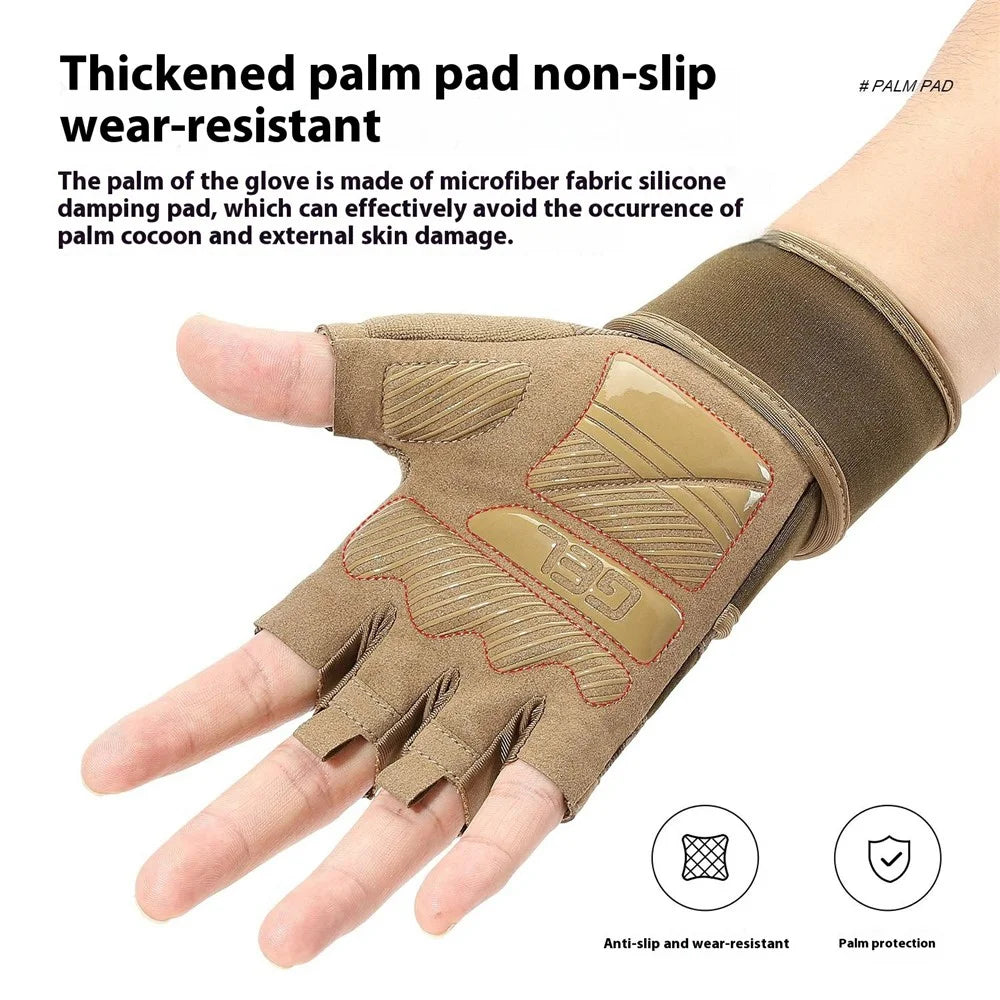 VILICO A0146 Fitness Half Finger Gloves Extended Wrist Strap Anti Slip Weightlifting Dumbbell Training Gloves - Brown / M - 3