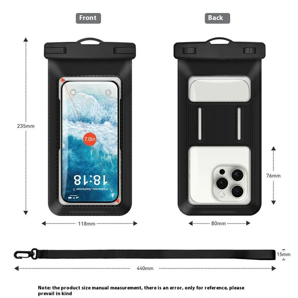 Waterproof Phone Pouch with Handy Strap for Swimming Below 7.2 Inch Smartphones IPX8 Water Resistant Bag - Black - 6