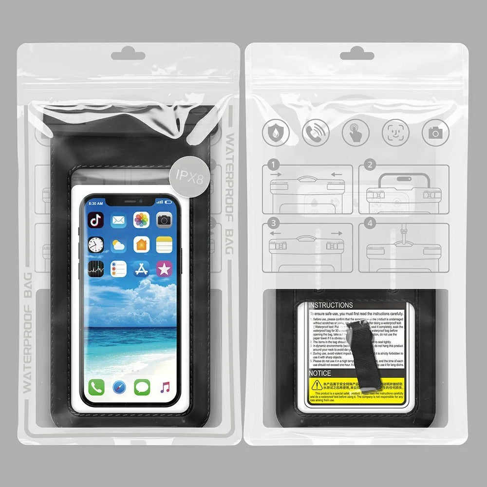 Waterproof Phone Pouch with Handy Strap for Swimming Below 7.2 Inch Smartphones IPX8 Water Resistant Bag - Black - 7